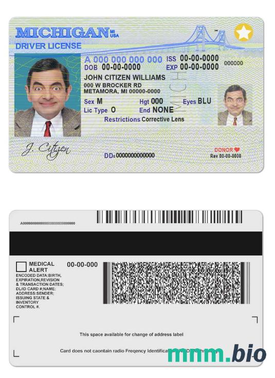 Szablon prawa jazdy USA Michigan w formacie PSD, ze wszystkimi czcionkami